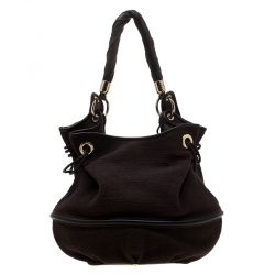 Lancel Brown Fabric and Leather Le Brigitte Bardot Hobo