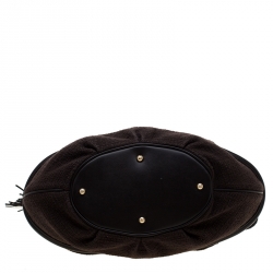 Lancel Brown Fabric and Leather Le Brigitte Bardot Hobo