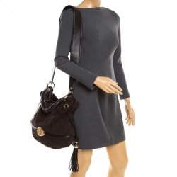 Lancel Brown Fabric and Leather Le Brigitte Bardot Hobo