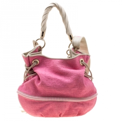 Pre Owned Lancel Pink/Beige Fabric and Leather Le Brigitte Bardot Hobo