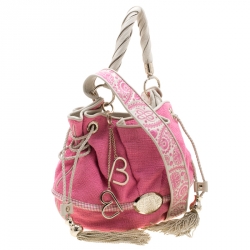 Pre Owned Lancel Pink/Beige Fabric and Leather Le Brigitte Bardot Hobo