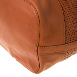 Pre Owned Lancel Brown Leather Perforated Shopper Tote