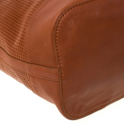 Pre Owned Lancel Brown Leather Perforated Shopper Tote