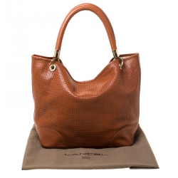 Pre Owned Lancel Brown Leather Perforated Shopper Tote