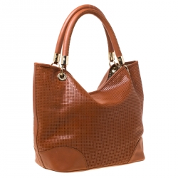 Pre Owned Lancel Brown Leather Perforated Shopper Tote
