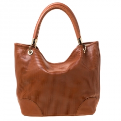 Pre Owned Lancel Brown Leather Perforated Shopper Tote