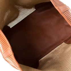 Pre Owned Lancel Brown Leather Perforated Shopper Tote