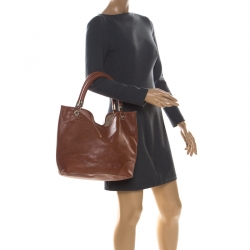 Pre Owned Lancel Brown Leather Perforated Shopper Tote