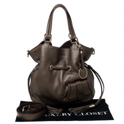 Pre Owned Lancel Dark Khaki Leather Premier Flirt Bucket Bag