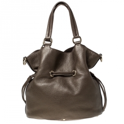 Pre Owned Lancel Dark Khaki Leather Premier Flirt Bucket Bag