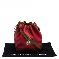 Lancel Red/Tan Leather Drawstring Bucket Bag