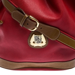 Lancel Red/Tan Leather Drawstring Bucket Bag