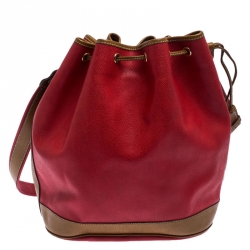 Lancel Red/Tan Leather Drawstring Bucket Bag