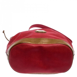 Lancel Red/Tan Leather Drawstring Bucket Bag