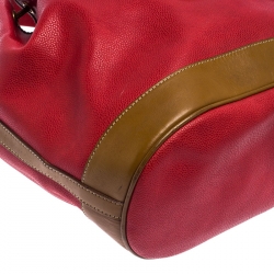 Lancel Red/Tan Leather Drawstring Bucket Bag