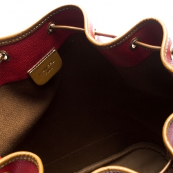 Lancel Red/Tan Leather Drawstring Bucket Bag