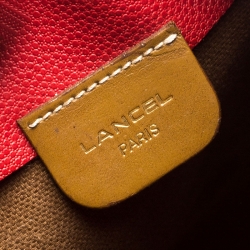 Lancel Red/Tan Leather Drawstring Bucket Bag
