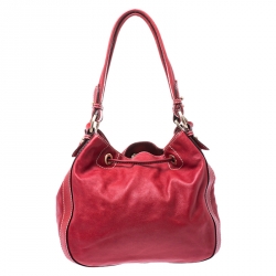 Lancel Red Leather Drawstring Bucket Bag