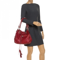 Lancel Red Leather Drawstring Bucket Bag