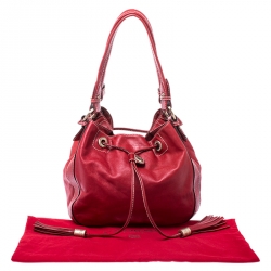 Lancel Red Leather Drawstring Bucket Bag