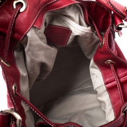 Lancel Red Leather Drawstring Bucket Bag