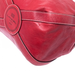 Lancel Red Leather Drawstring Bucket Bag