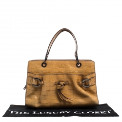 Pre Owned Lancel Light Brown Crocodile Embossed Leather Satchel