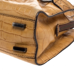 Pre Owned Lancel Light Brown Crocodile Embossed Leather Satchel