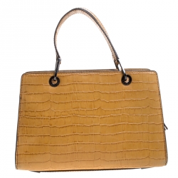 Pre Owned Lancel Light Brown Crocodile Embossed Leather Satchel