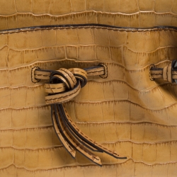 Pre Owned Lancel Light Brown Crocodile Embossed Leather Satchel