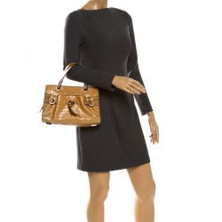 Pre Owned Lancel Light Brown Crocodile Embossed Leather Satchel