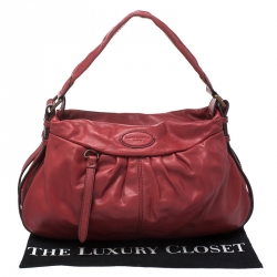 Pre Owned Lancel Red Pleated Leather Satchel
