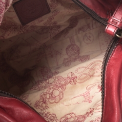 Pre Owned Lancel Red Pleated Leather Satchel