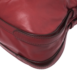 Pre Owned Lancel Red Pleated Leather Satchel