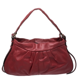Pre Owned Lancel Red Pleated Leather Satchel