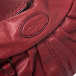 Pre Owned Lancel Red Pleated Leather Satchel