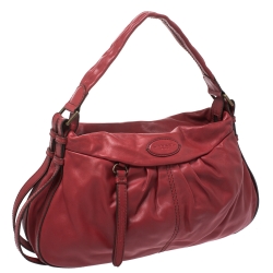 Pre Owned Lancel Red Pleated Leather Satchel