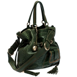 Pre Owned Lancel Green Croc Embossed Leather Premier Flirt Bucket Bag
