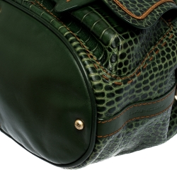 Pre Owned Lancel Green Croc Embossed Leather Premier Flirt Bucket Bag