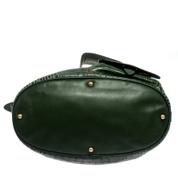 Pre Owned Lancel Green Croc Embossed Leather Premier Flirt Bucket Bag