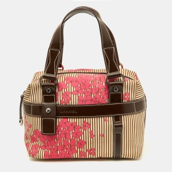 Multicolor Floral Fabric And Leather Zip