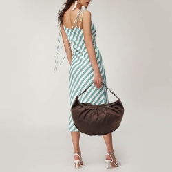 Pre Owned Lancel Brown Nylon and Leather Hobo