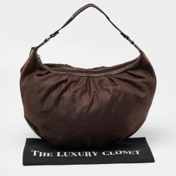 Pre Owned Lancel Brown Nylon and Leather Hobo