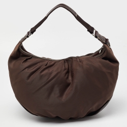 Pre Owned Lancel Brown Nylon and Leather Hobo