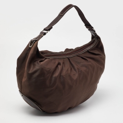 Pre Owned Lancel Brown Nylon and Leather Hobo
