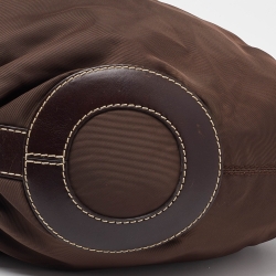 Pre Owned Lancel Brown Nylon and Leather Hobo