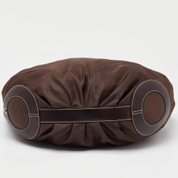 Pre Owned Lancel Brown Nylon and Leather Hobo