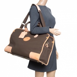 Pre Owned Lancel Brown Nylon Weekender Travel Bag