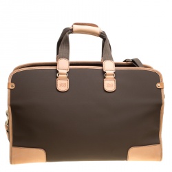 Pre Owned Lancel Brown Nylon Weekender Travel Bag