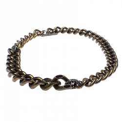 Pre Owned Lanvin Gourmette Crystal Two Tone Chain Link Toggle Necklace